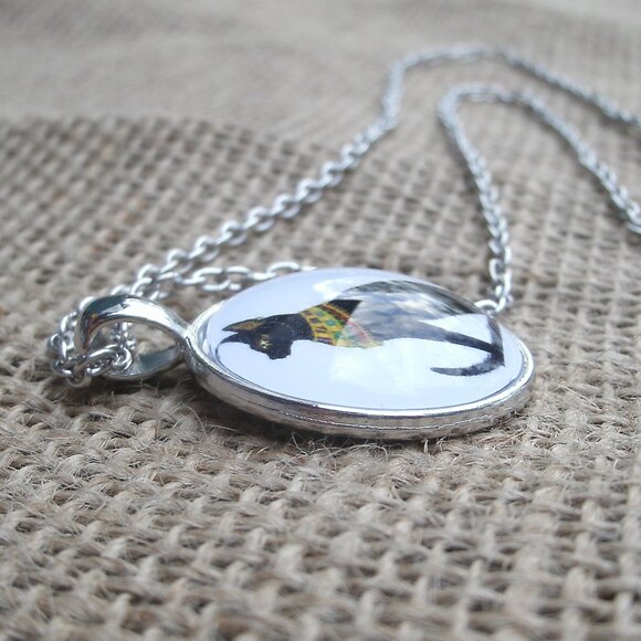 Egyptian Bast Cat  Glass Cabochon Pendant Necklace - Picture 7 of 12